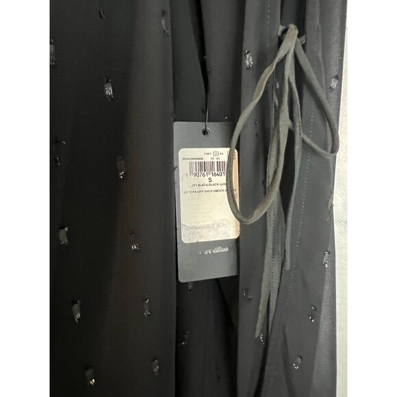 Guess Toya Off-Shoulder Smocked Blouse S NWT Black Shimmer Sheer Lined LS Top - Picture 6 of 9